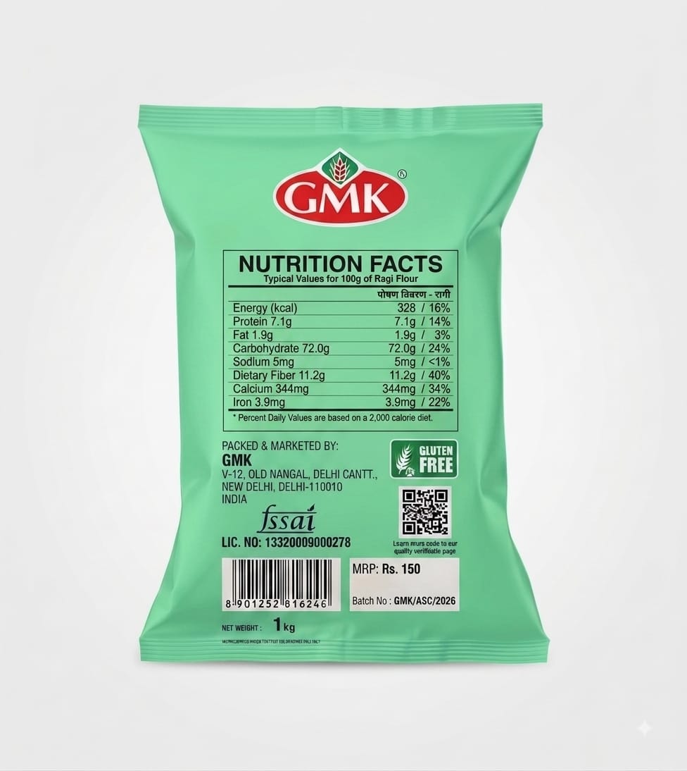 GMK Ragi Flour (Ragi Atta) 1kg | 100% Whole Finger Millet | Gluten Free